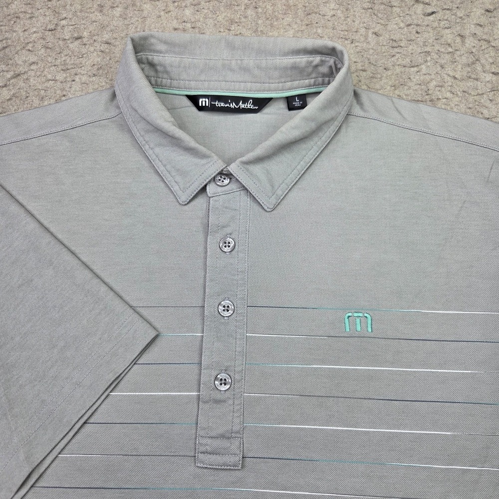 Travis Mathew Polo Shirt Mens L Gray Short Sleeve Performance Golf
